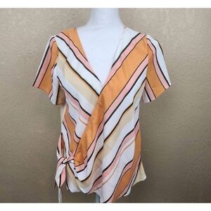 Lara Fashion Orange and Cream Wrap Style Top NWTLarge (3589)